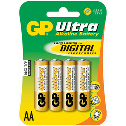 Алкална батерия Ultra LR6 AA, 4 броя в опаковка, 1.5V GP, GP15AU